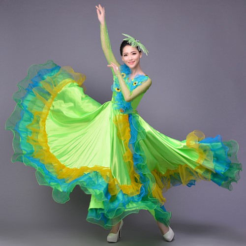 Red green white Expansion spanish bull dance dresses modern dance costume stage performance wear clothes dance clothes
